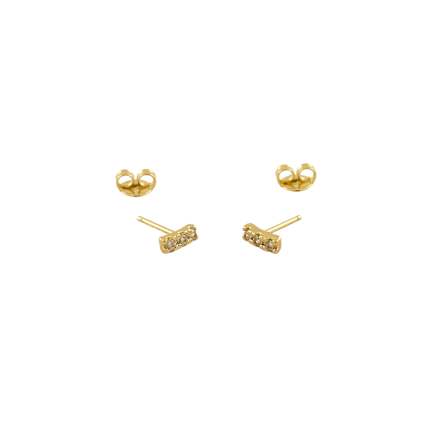 6mm Three Stone CZ Bar Stud 18k Gold Filled Earrings