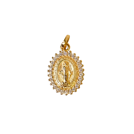20mm CZ Double Sided Lady of Grace Medal 18k Gold Filled Pendant