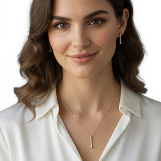 Pavé CZ Bar with Solitaire 18K Gold Filled Necklace