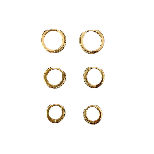 Emerald CZ Huggie TRIO 18k Gold Filled Earrings