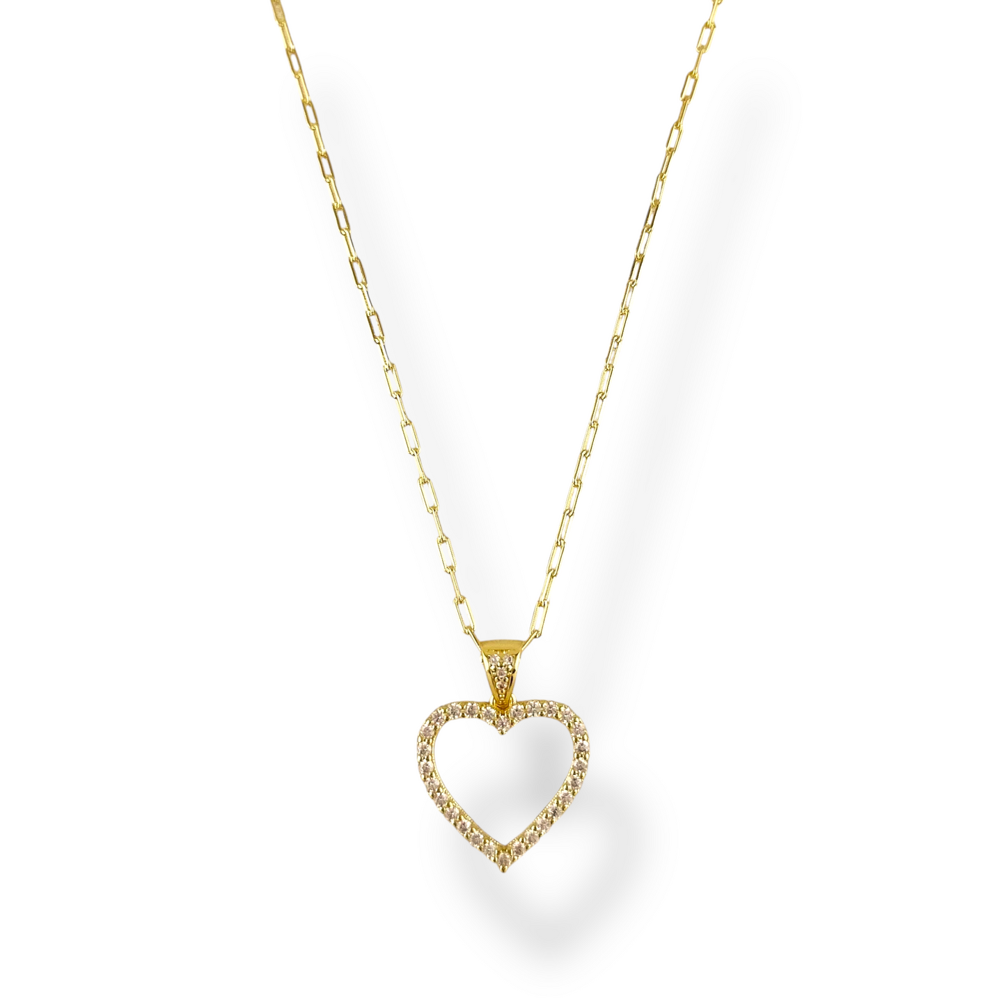 20mm Pavé Heart Pendant 18k Gold Filled Necklace