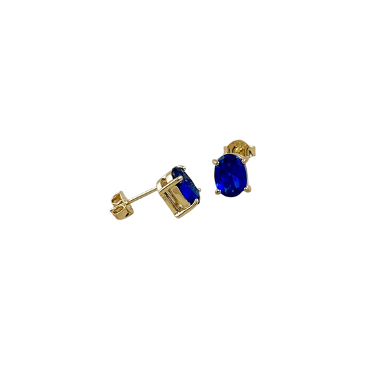 7mm Oval Sapphire CZ Stud 18k Gold Filled Earrings