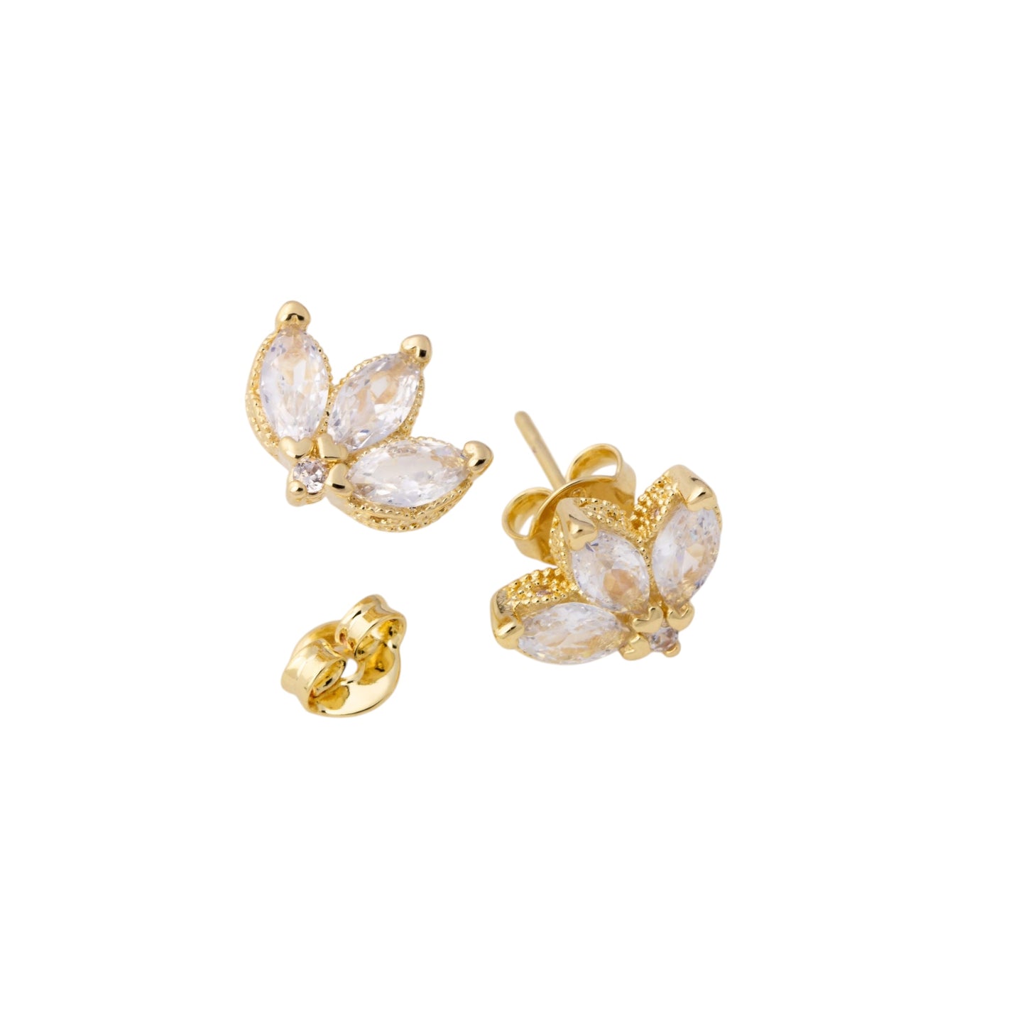 11.5mm Clear CZ Vintage Lotus Flower Stud 18K Gold Filled Earrings
