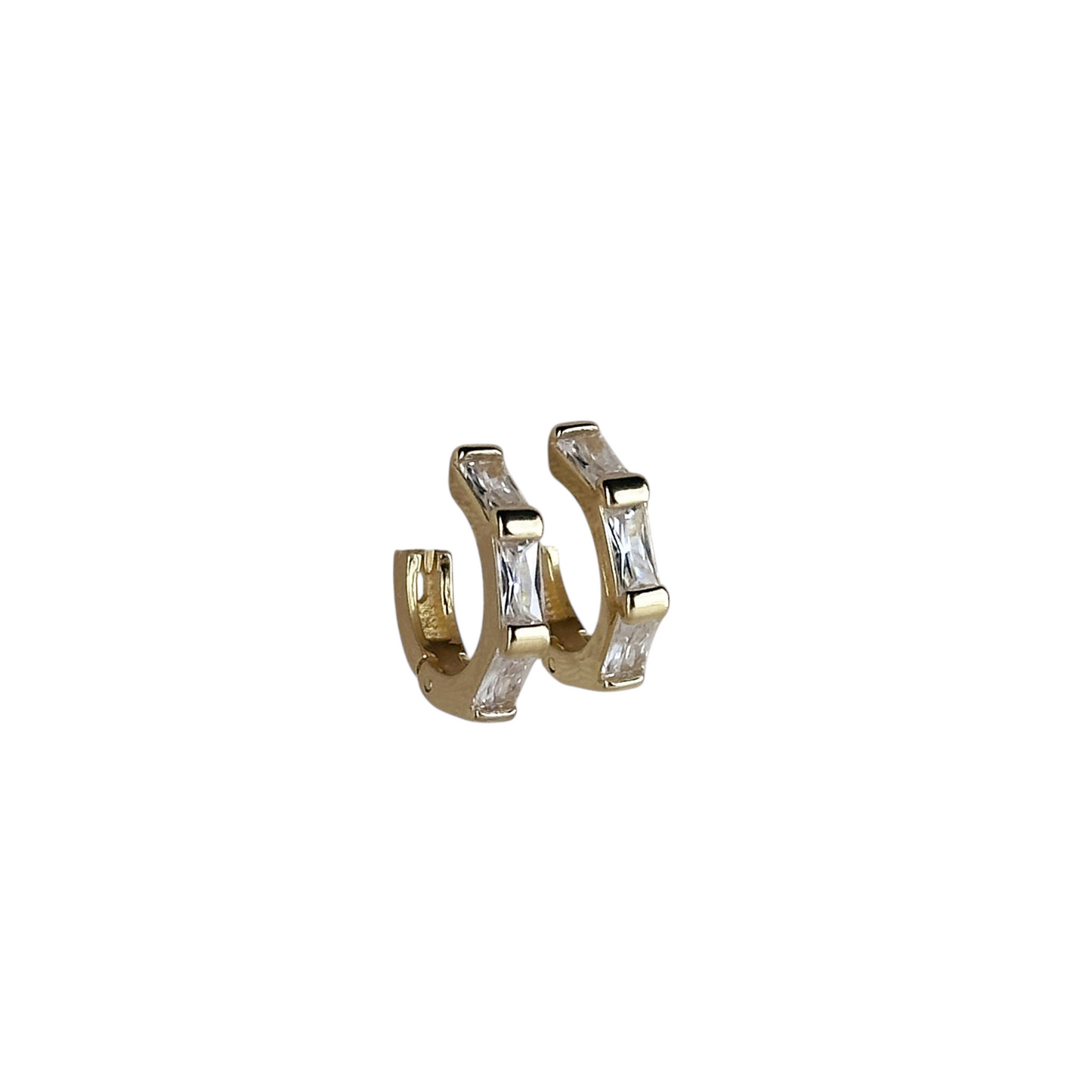14mm Baguette CZ Huggie Hoop 18k Gold Filled Earrings