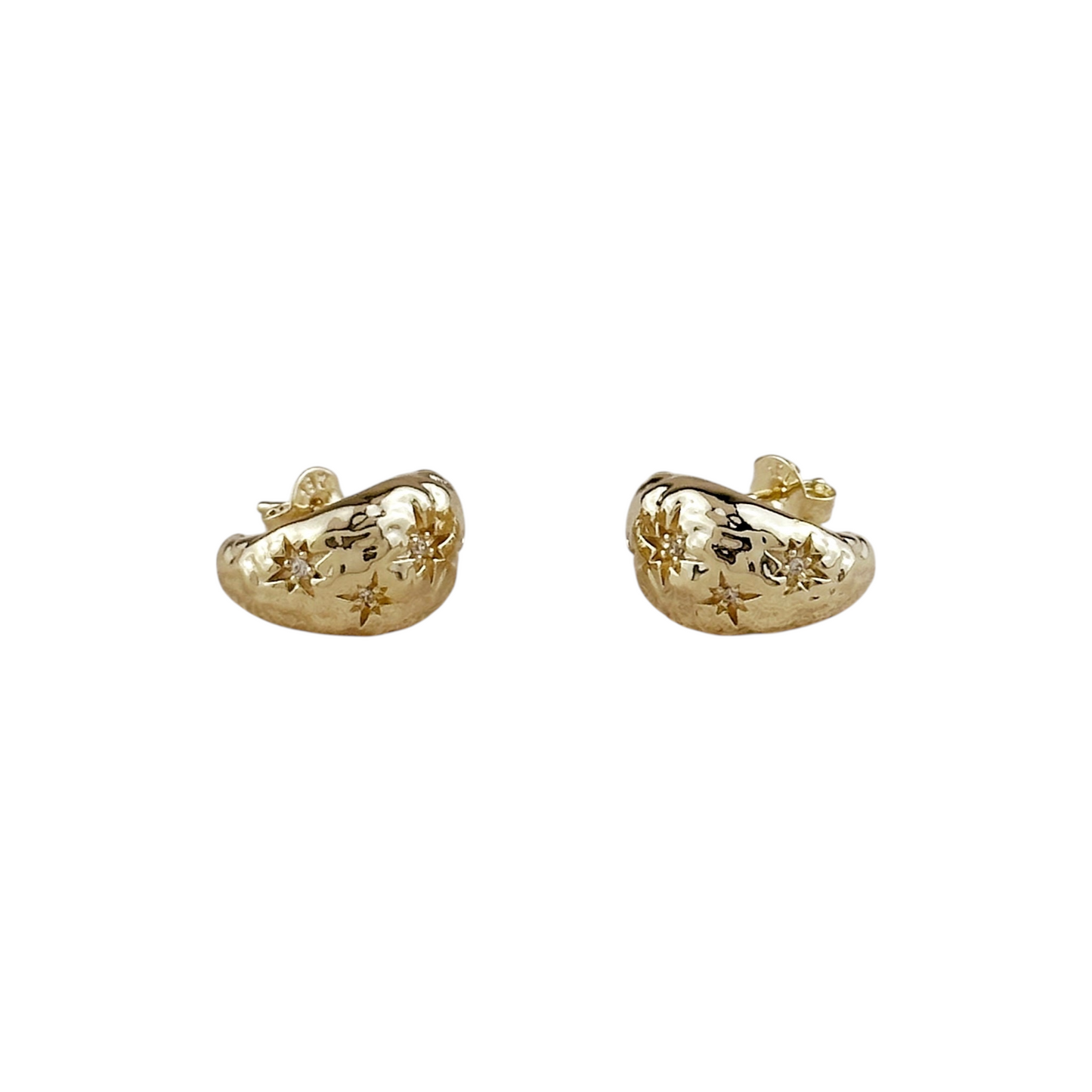 Hammered Crescent Moon Open Hoop 18K Gold Filled Earrings