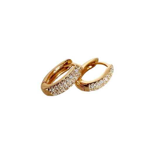 14mm CZ Oval Pave Huggie Hoop 18k Gold Filled Earrings