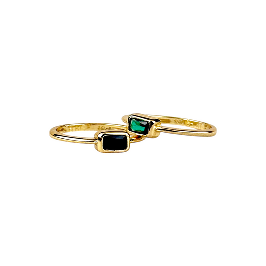 Rectangle CZ Solitaire 18k Gold Filled Ring