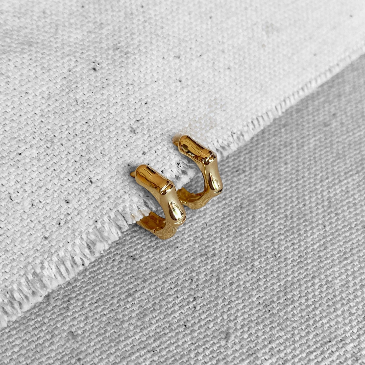 13mm Bamboo Huggie Hoop 18k Gold Filled Earrings