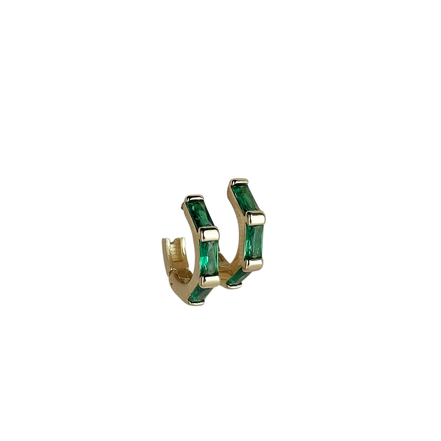 14mm Baguette CZ Huggie Hoop 18k Gold Filled Earrings