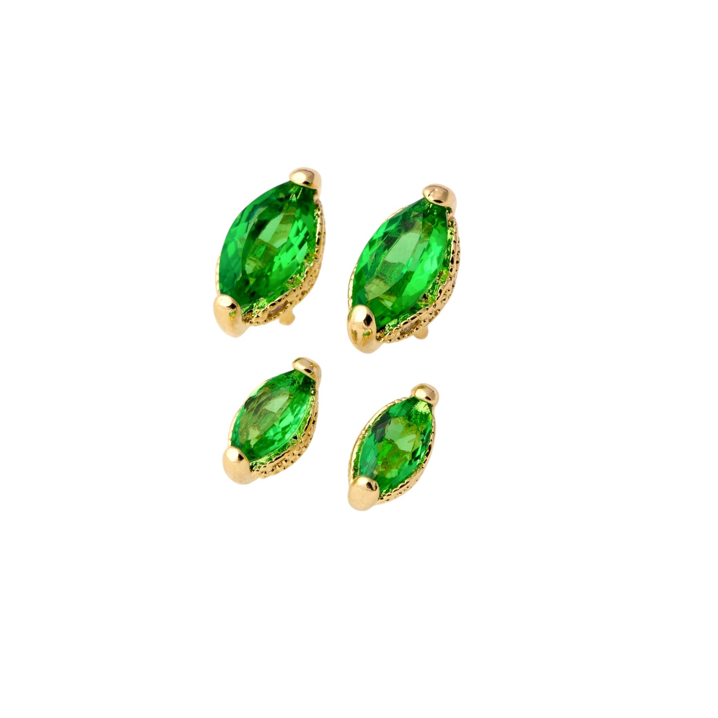 CZ Vintage Marquise Emerald Green Stud 18K Gold Filled Earrings