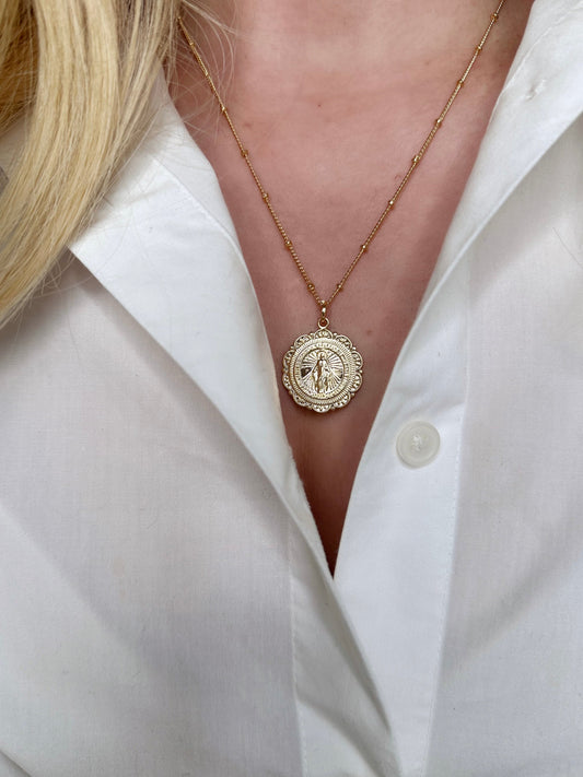 32mm Fleur-de-Lis Medal 18K Gold Filled Pendant