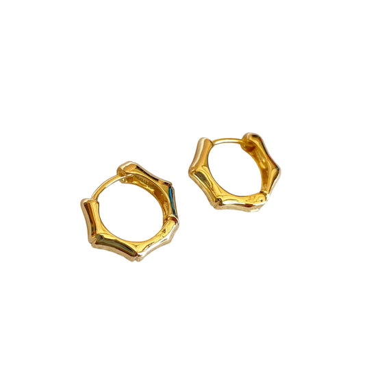 13mm Bamboo Huggie Hoop 18k Gold Filled Earrings