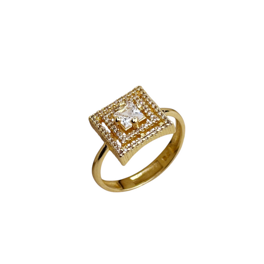 Princess Cut CZ Double Halo 18k Gold Filled Ring