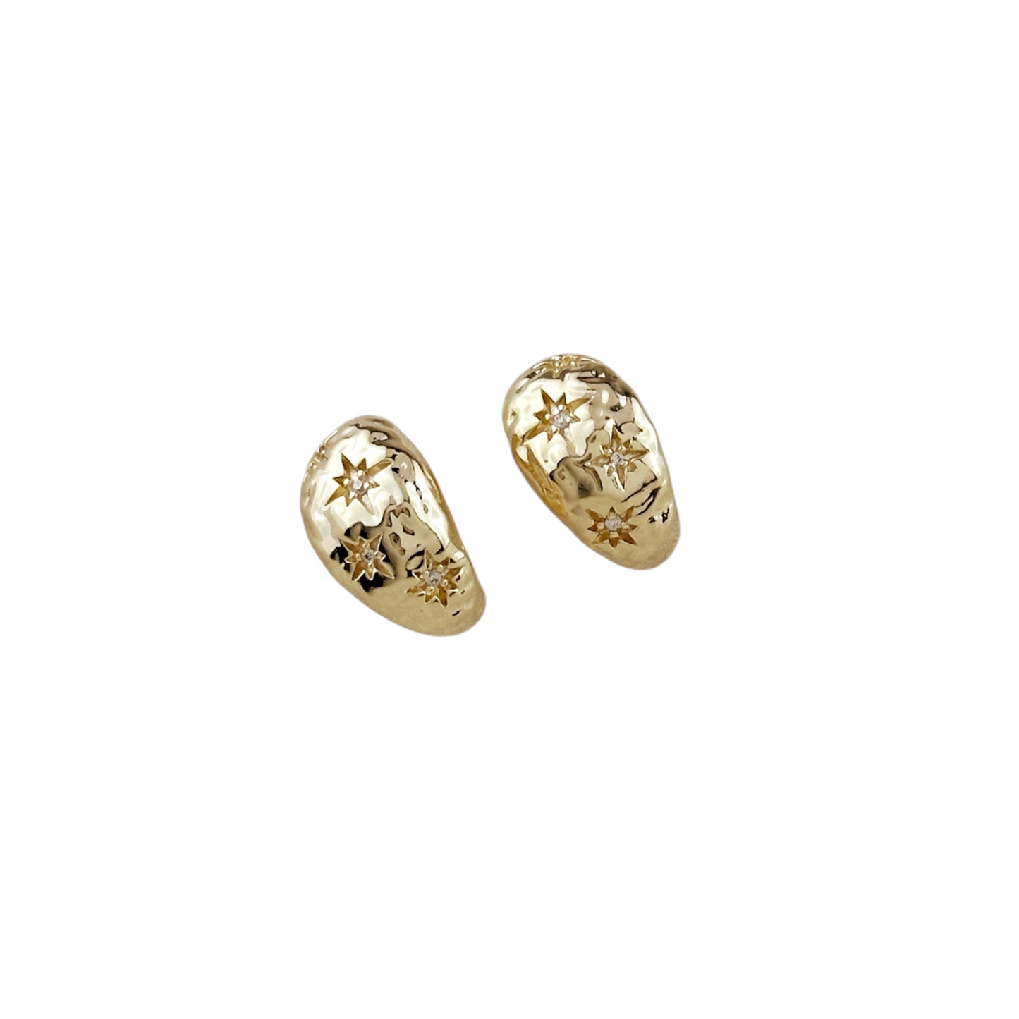 Hammered Crescent Moon Open Hoop 18K Gold Filled Earrings