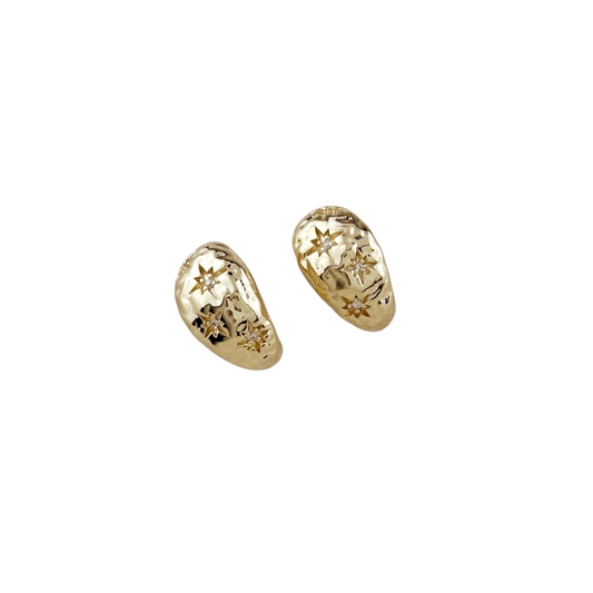 Hammered Crescent Moon Open Hoop 18K Gold Filled Earrings