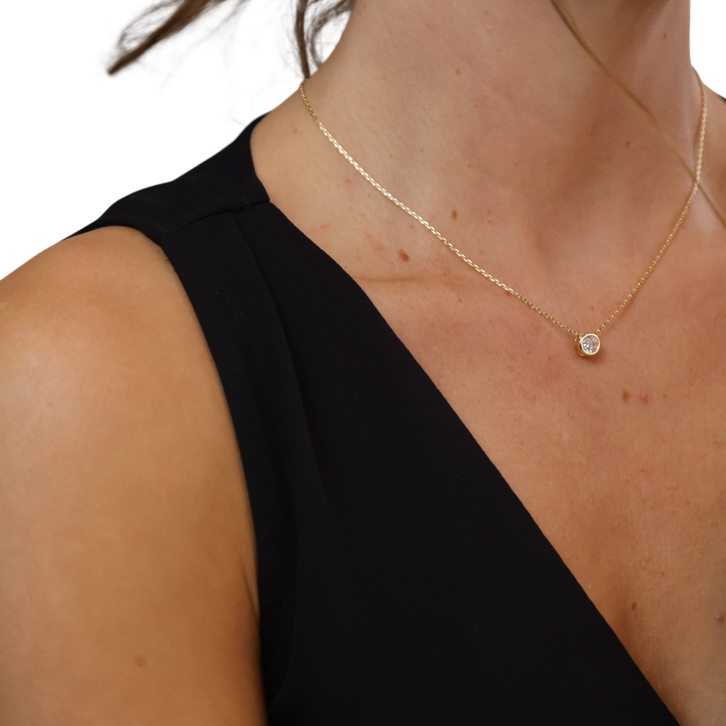 6.5mm Solitaire CZ 18k Gold Filled Necklace