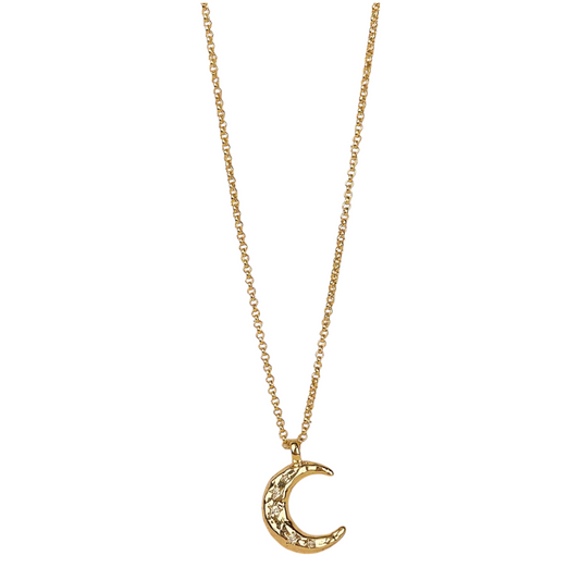 20mm CZ Hammered Crescent Moon 18k Gold Filled Necklace
