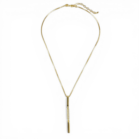 Triple Bar Pavé CZ Drop 18K Gold Filled Necklace