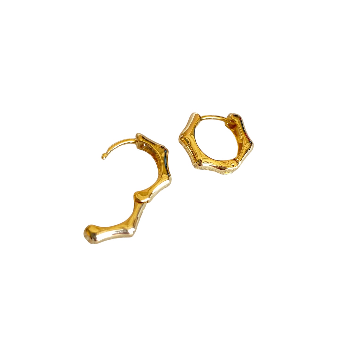13mm Bamboo Huggie Hoop 18k Gold Filled Earrings