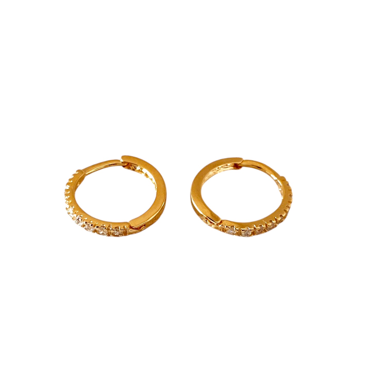 15mm CZ Slim Huggie Hoop 18k Gold Filled Earrings