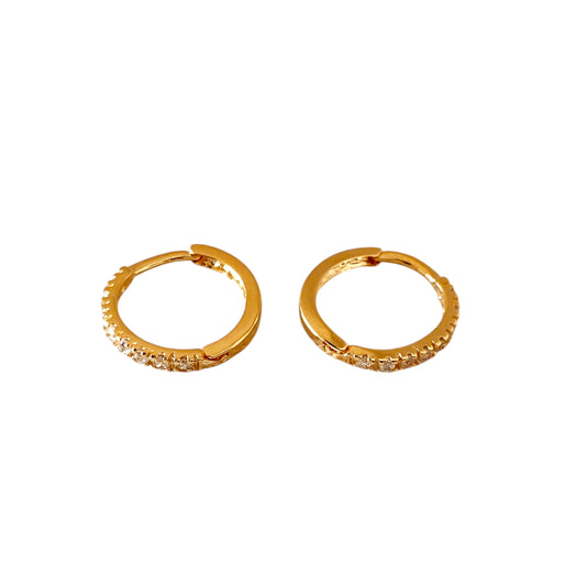 15mm CZ Slim Huggie Hoop 18k Gold Filled Earrings
