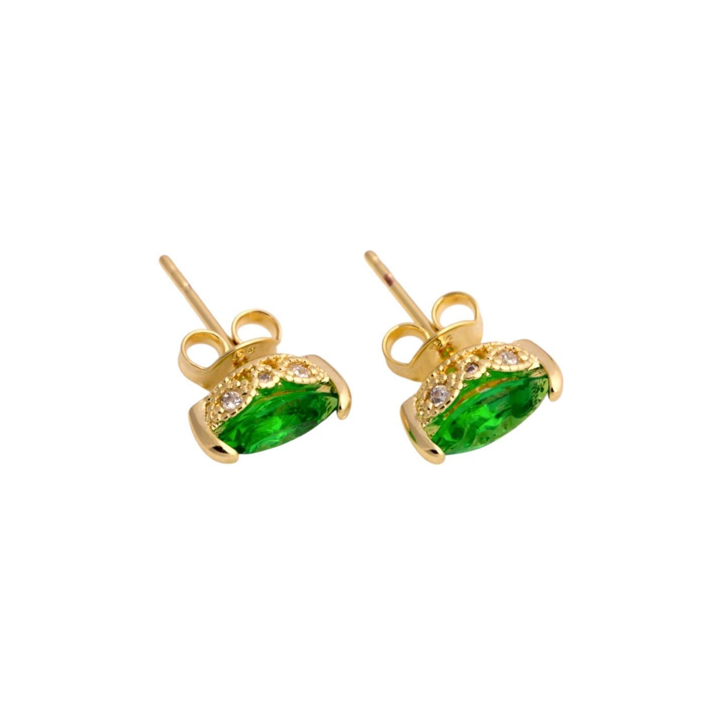 CZ Vintage Marquise Emerald Green Stud 18K Gold Filled Earrings