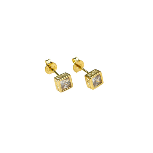 5mm  Square CZ Frame Stud 18K Gold Filled Earrings
