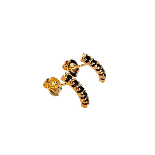 12mm Curved Bar Black Crystal Stud 18k Gold Filled Earrings