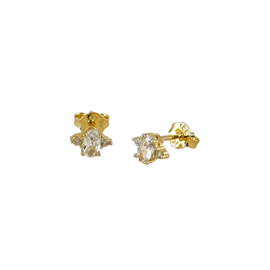 8mm Oval CZ Stud 18k Gold Filled Earrings