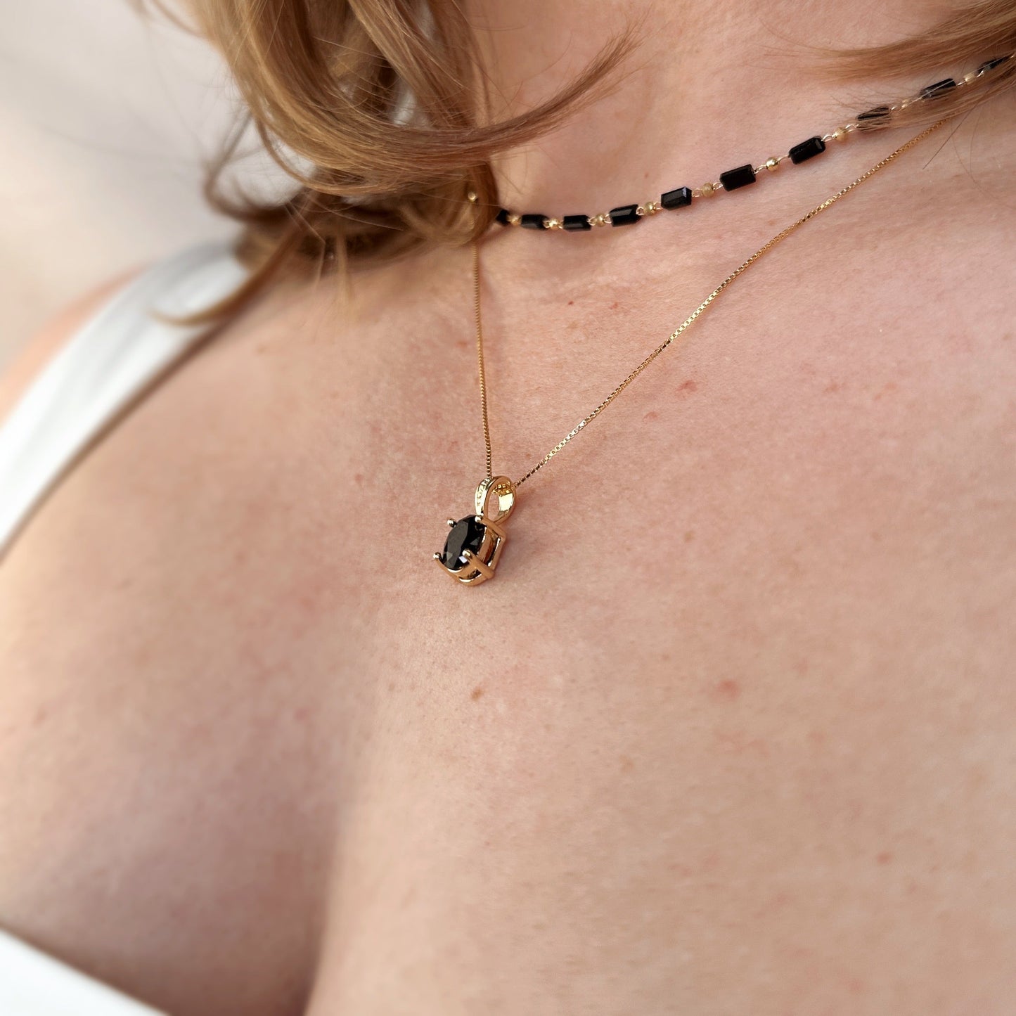 7mm Oval Black CZ 18k Gold Filled Pendant