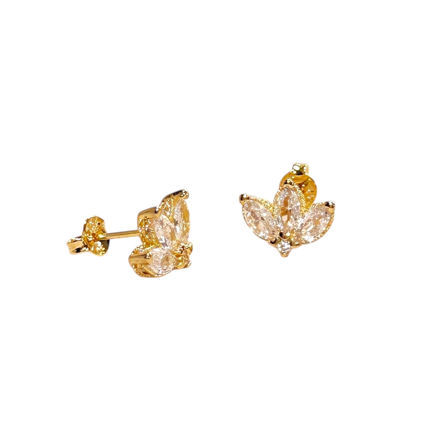 11.5mm Clear CZ Vintage Lotus Flower Stud 18K Gold Filled Earrings