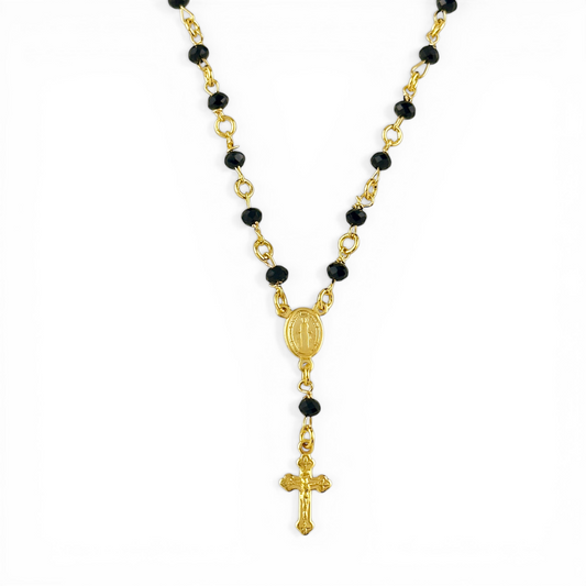 Fashion Rosary with Black Beads 18K Gold Filled Necklace