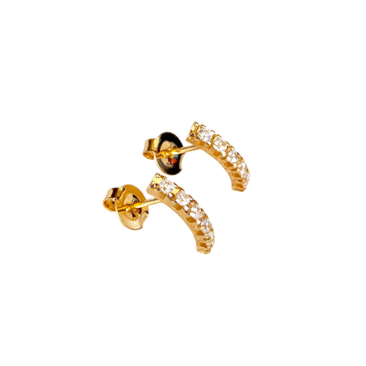 12mm Curved Bar White Crystal Stud 18k Gold Filled Earrings