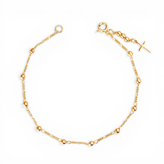 Cross Charm Beaded 18K Gold Filled Bracelet