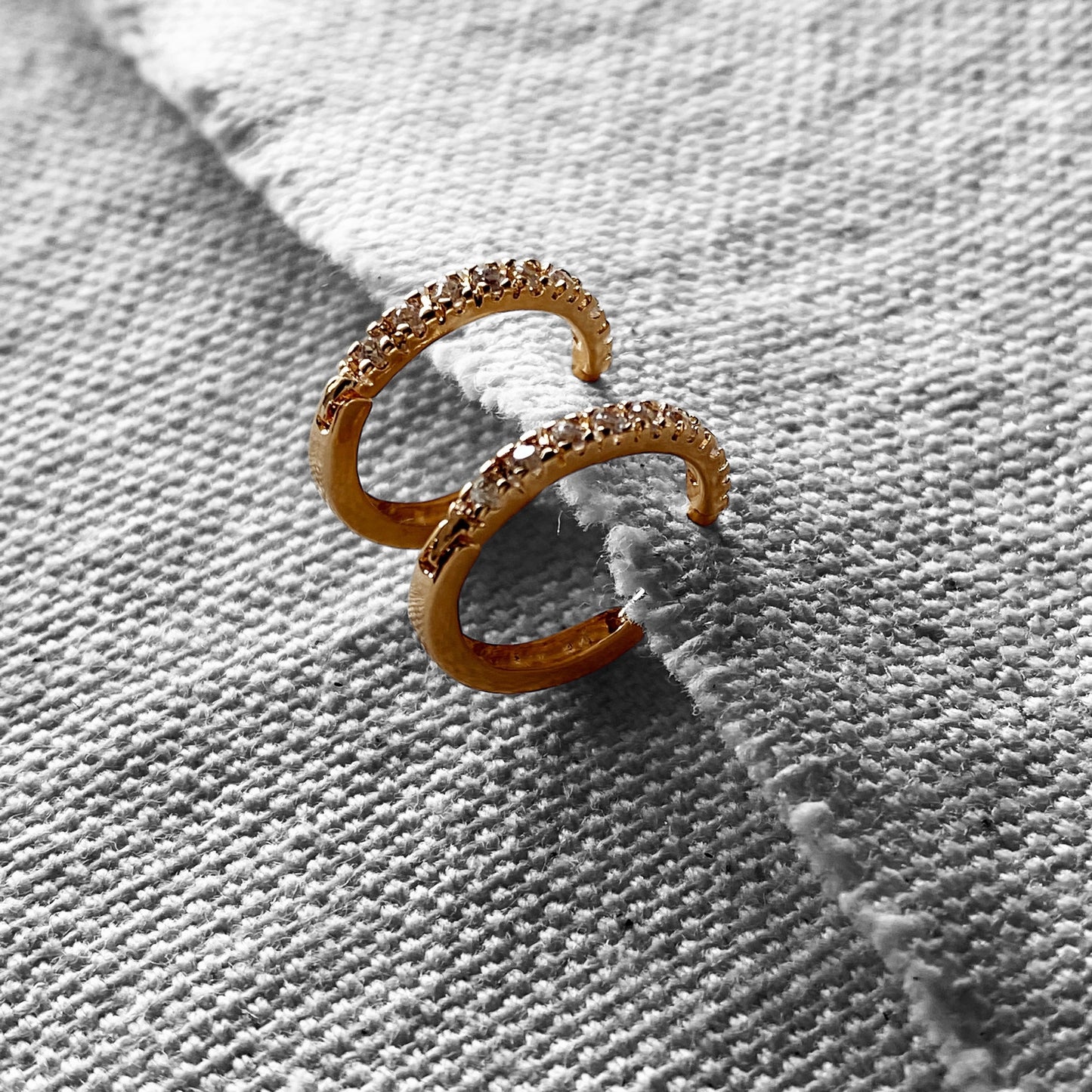 15mm CZ Slim Huggie Hoop 18k Gold Filled Earrings