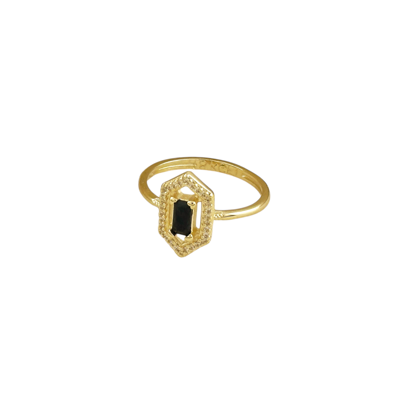 Baguette CZ Hexagon Halo 18k Gold Filled Ring
