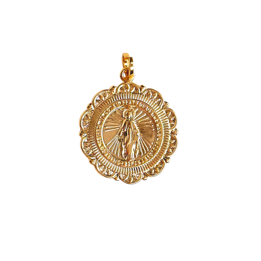 32mm Fleur-de-Lis Medal 18K Gold Filled Pendant