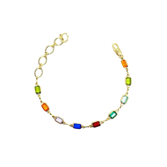 Color Stones Station 18k Gold Filled Bracelet