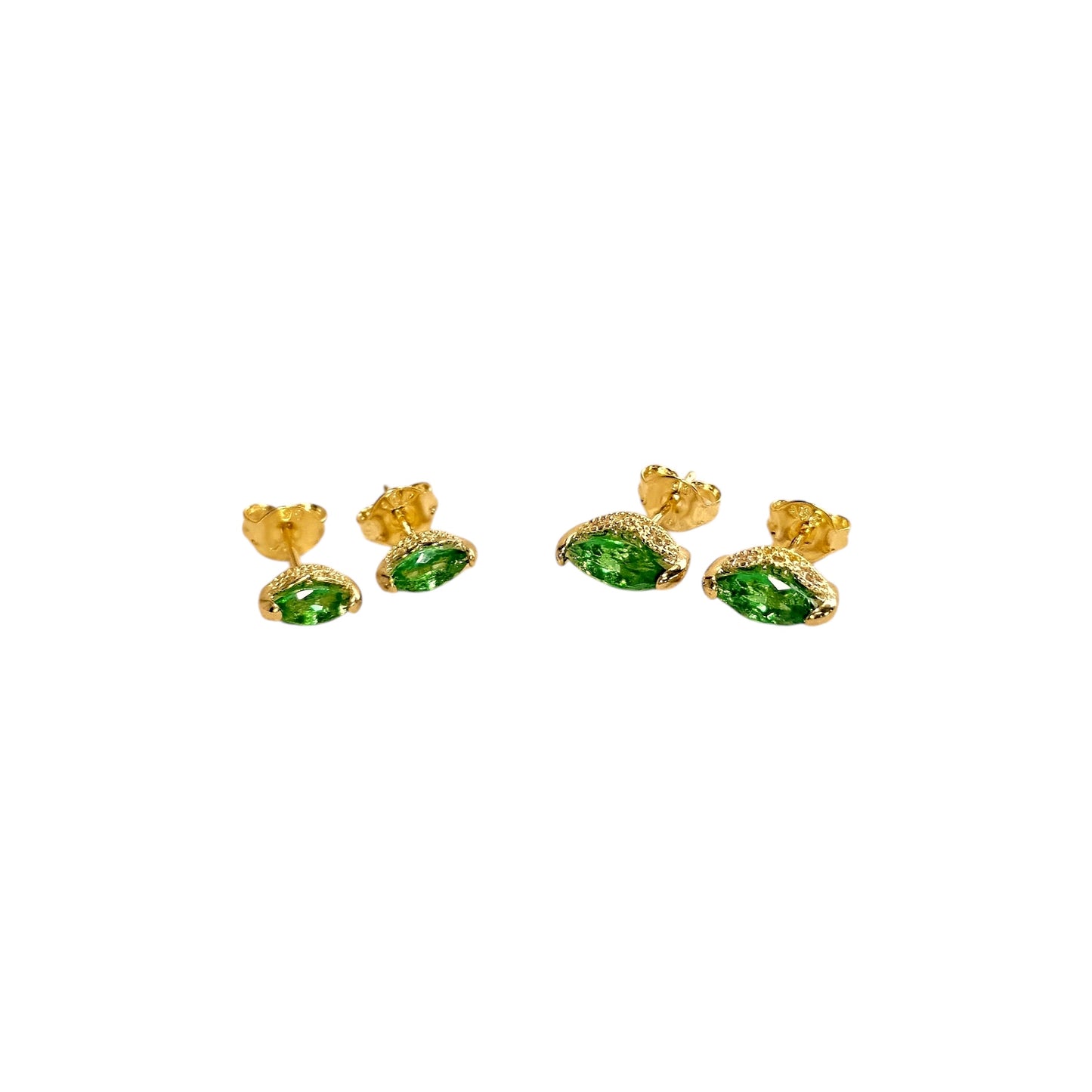 CZ Vintage Marquise Emerald Green Stud 18K Gold Filled Earrings