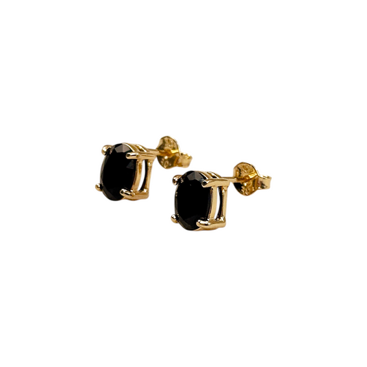7mm Oval Black CZ Stud 18k Gold Filled Earrings