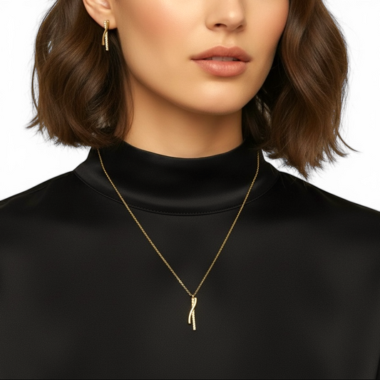 Intertwined Bar Pavé CZ 18K Gold Filled Necklace