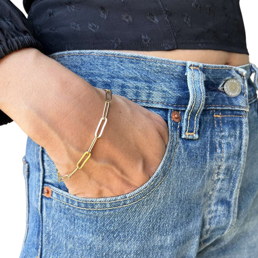 4.5mm Classic Paperclip Link Chain 18k Gold Filled Bracelet