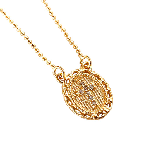 10mm CZ Cross Plate Scapular Chain 18k Gold Filled Necklace
