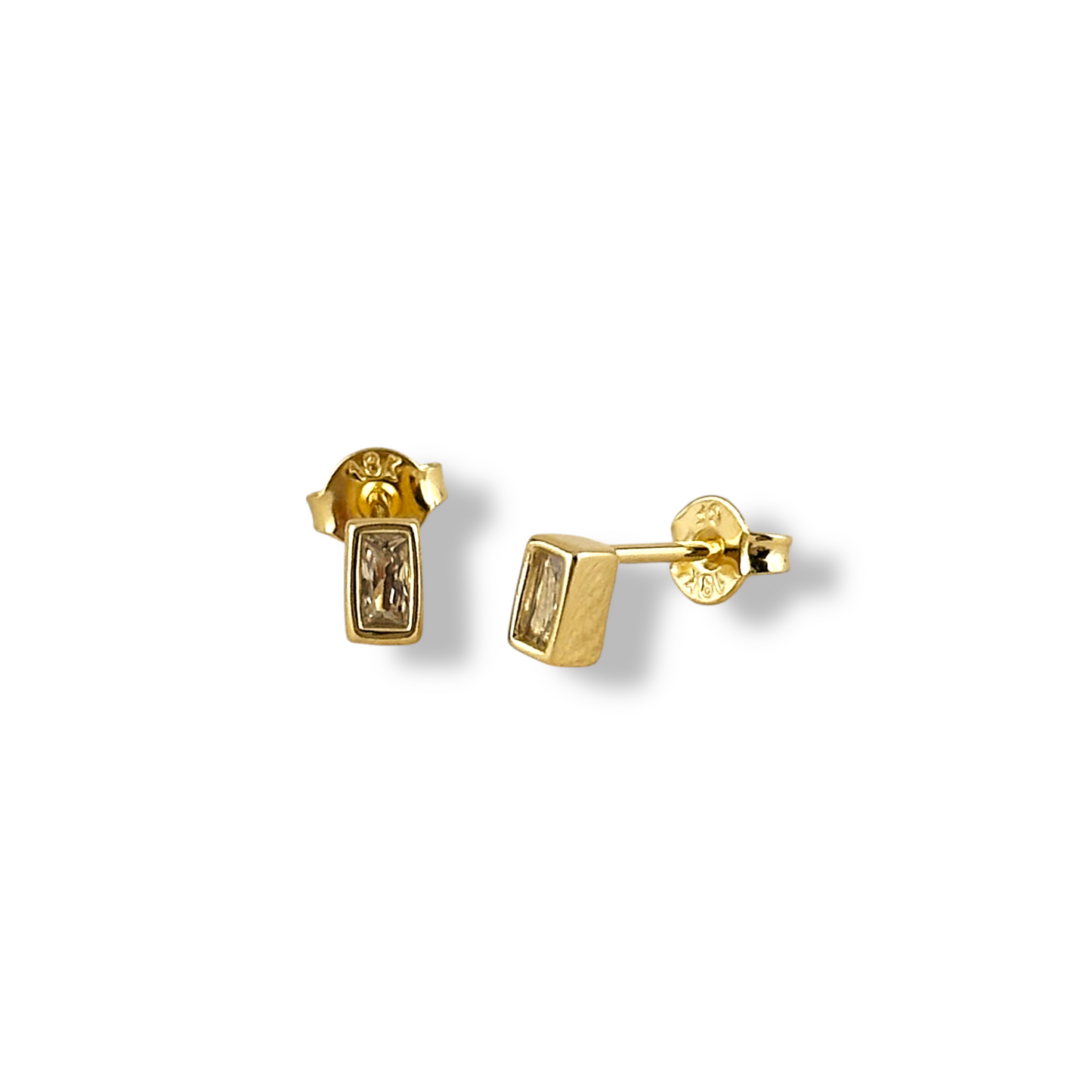 5mm Baguette CZ Bezel Stud 18k Gold Filled Earrings
