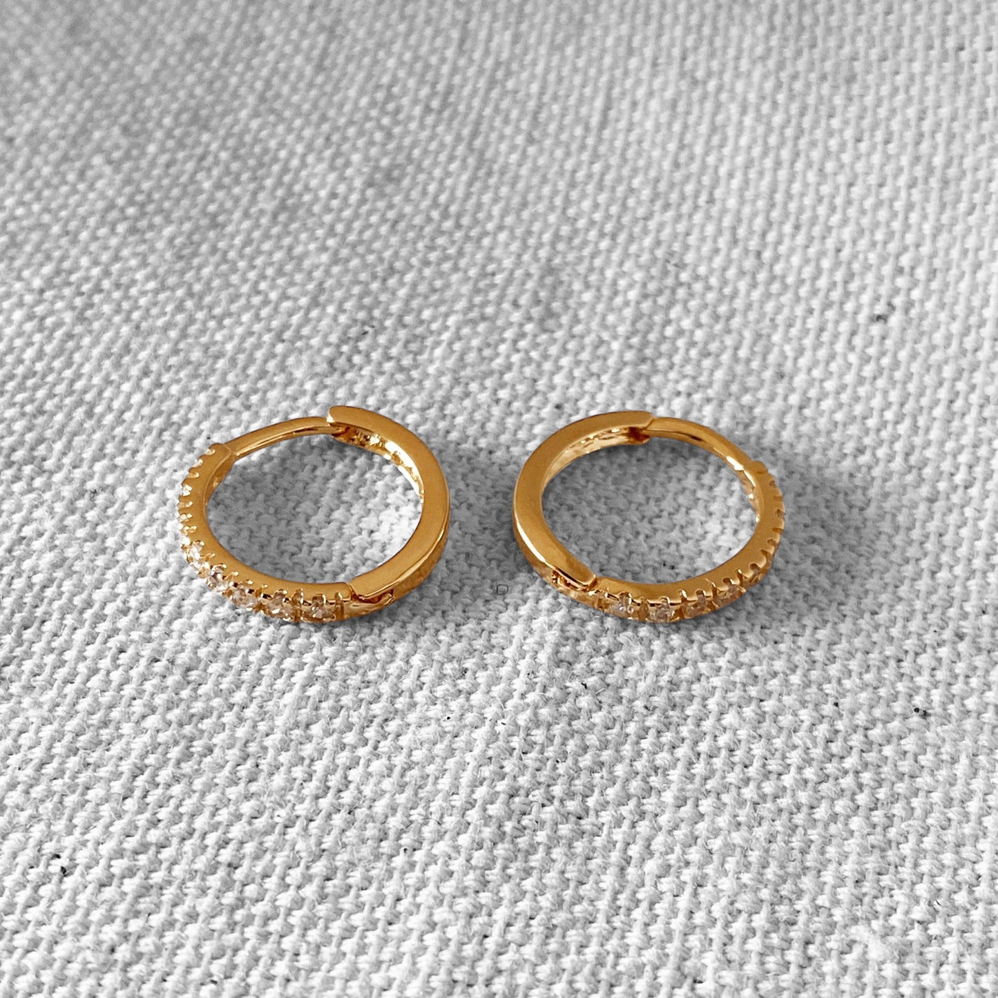 15mm CZ Slim Huggie Hoop 18k Gold Filled Earrings