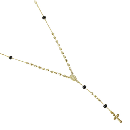 Our Mother of Grace Black Bead Rosary 18k Gold Filled  Necklace