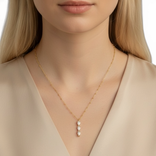 Triple Heart CZ Satellite Chain 18K Gold Filled Necklace