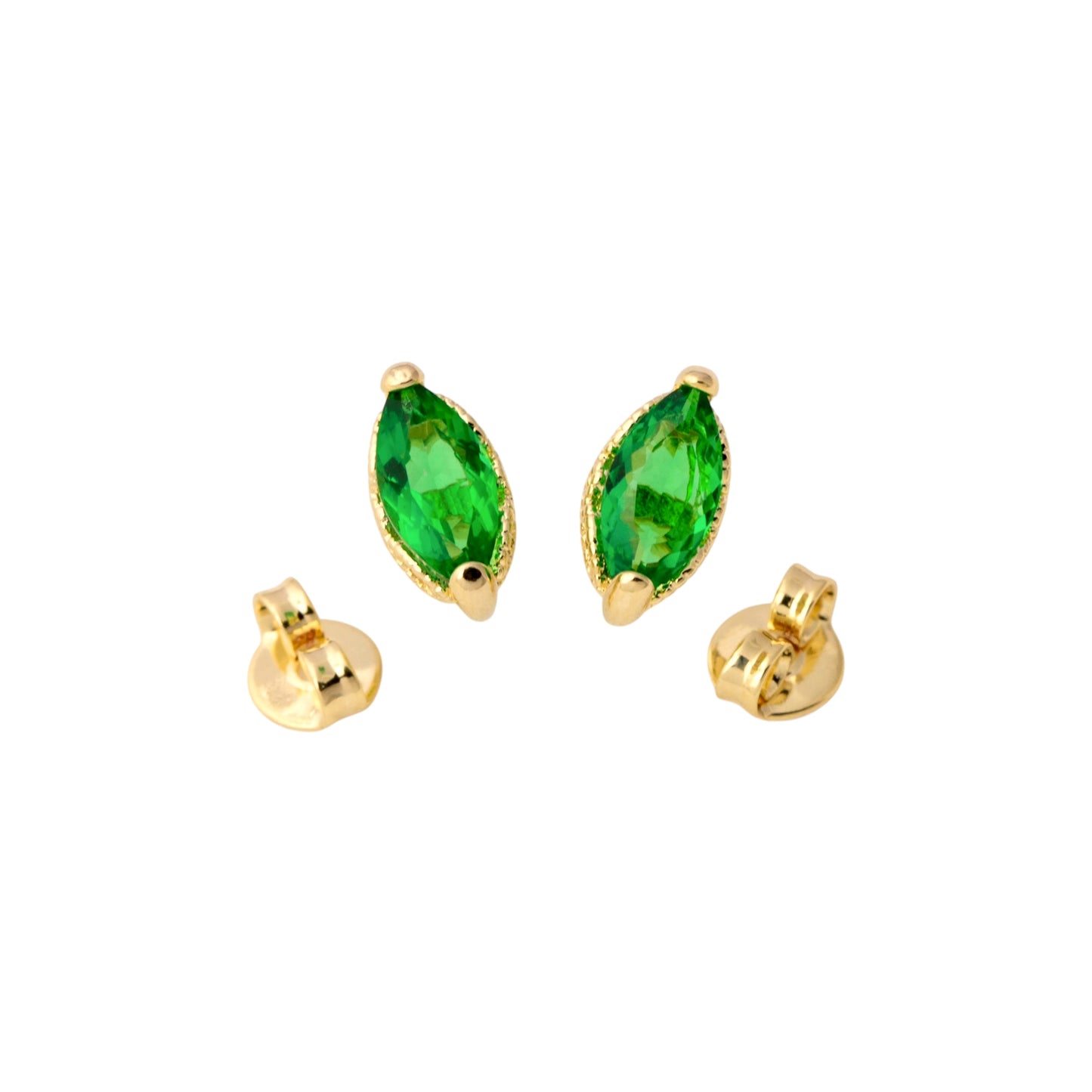 CZ Vintage Marquise Emerald Green Stud 18K Gold Filled Earrings