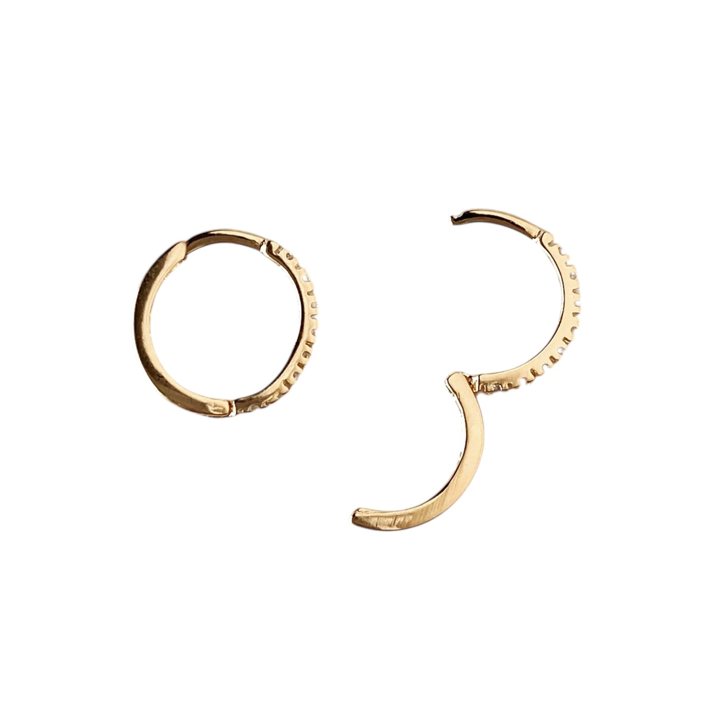 15mm CZ Slim Huggie Hoop 18k Gold Filled Earrings