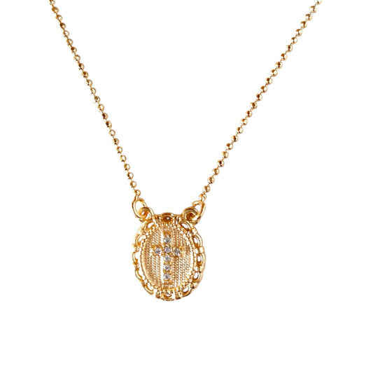 10mm CZ Cross Plate Scapular Chain 18k Gold Filled Necklace